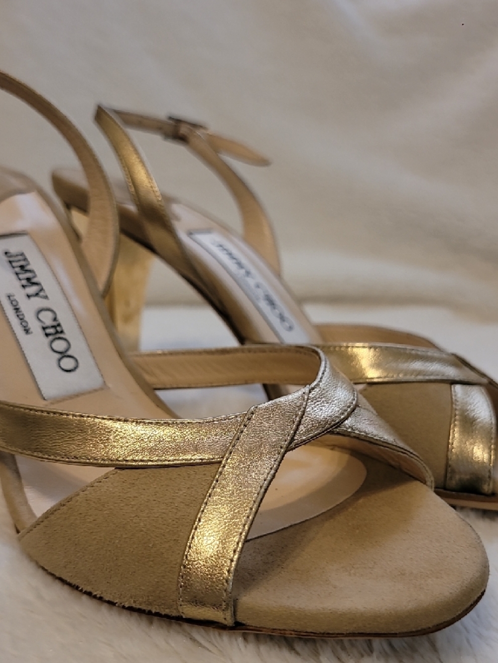Jimmy Choo Metallic Gold Crisscross Slingback Heels - Picture 7 of 9